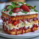Light and airy sponge cake layered with whipped cream and juicy strawberries.