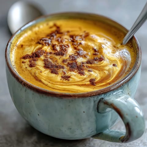 A warm mug of Turmeric and Golden Milk with creamy foam, cinnamon dusting, and cozy morning light.