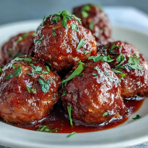 Tangy Easy Sweet and Sour Crock Pot Meatballs simmer in a glossy sauce made from apricot preserves, served steaming in a slow cooker.