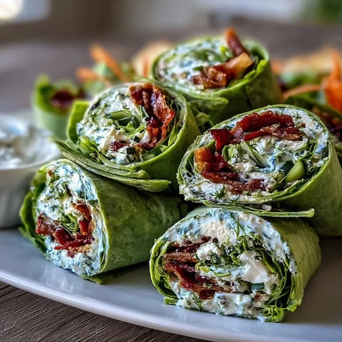 Vibrant spinach pinwheel wraps filled with herb cream cheese, crunchy vegetables, and fresh herbs for a colorful snack.