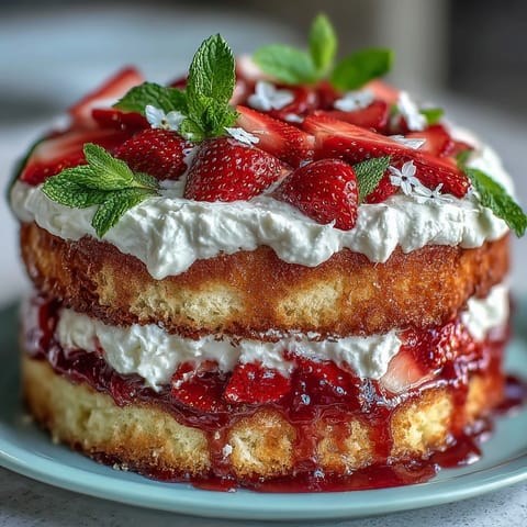 Naked cake with fresh strawberries and cream, perfect for spring celebrations.