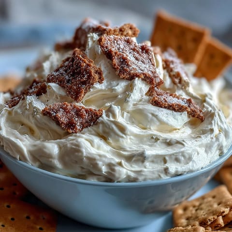 Creamy cheesecake dip with graham crackers, perfect for parties and quick snacking.  
