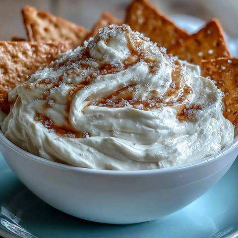 Fluffy, sweet cheesecake dip served chilled with crunchy graham cracker pieces.  
