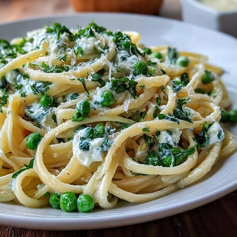 Spring Pasta: Ricotta and Lemon Linguine with Peas - vibrant spring flavors in a light vegetarian pasta with al dente linguine, sweet peas, and citrusy ricotta sauce.