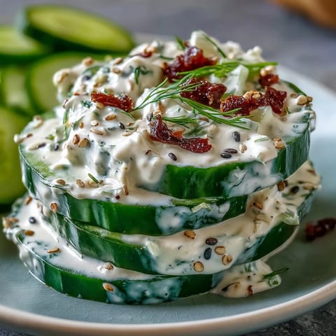 TikTok Cucumber Salad with Everything Bagel Dressing, a creamy, crunchy, and refreshing dish.