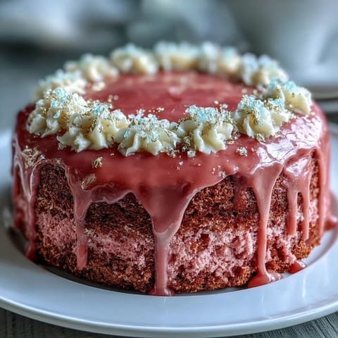 Stunning pink Bridal Shower Rosé Velvet Cake with edible gold drip.