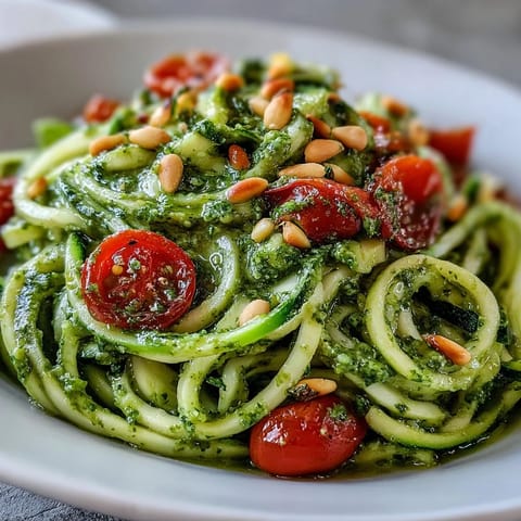 Vibrant Zucchini Noodles with Avocado Pesto, a creamy, healthy vegan dish.