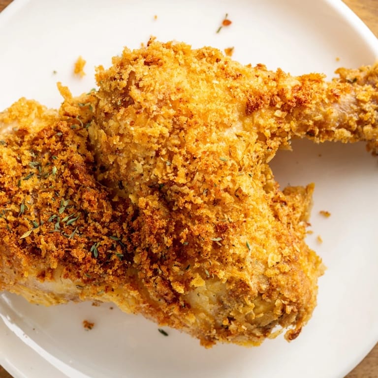 Close-up of perfectly cooked fried chicken: crunchy exterior, juicy inside, and ready to enjoy.