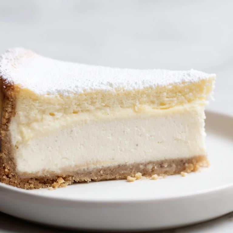 Golden-brown crust peeks from a perfectly sliced New York Cheesecake, ready to enjoy.