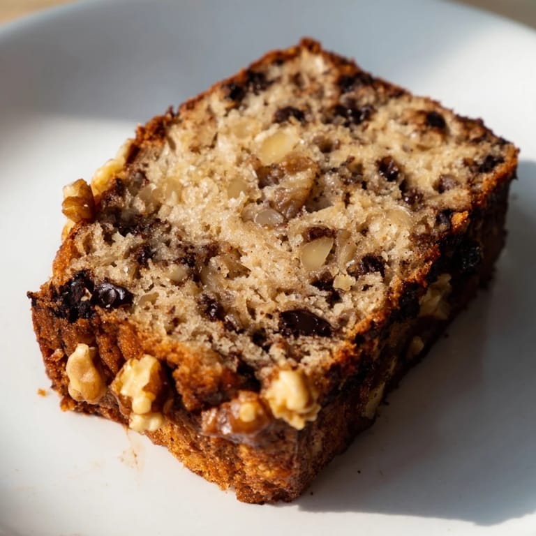 This warm, inviting banana bread shows off a perfect crumb, ideal for a cozy breakfast.