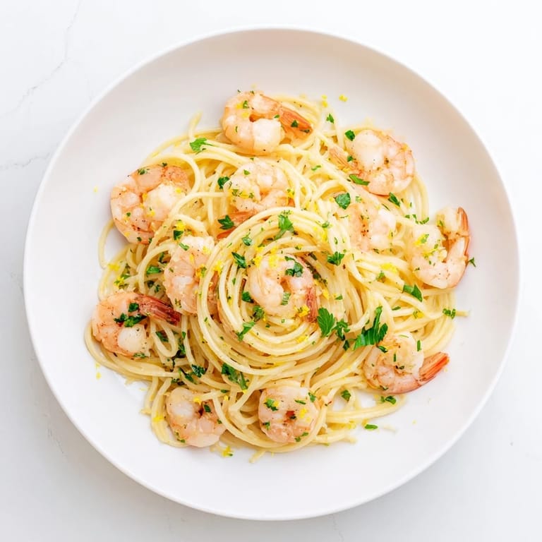 Sautéed shrimp in a zesty lemon garlic butter sauce tossed with al dente spaghetti for an easy weeknight dinner.