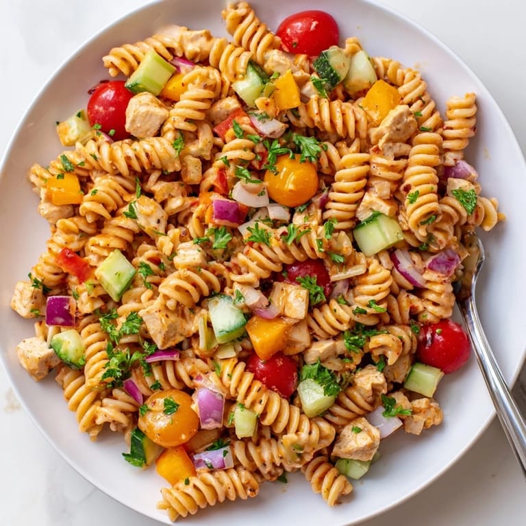 Serve this colorful honey mustard chicken pasta salad for a refreshing picnic main or easy weeknight dinner.
