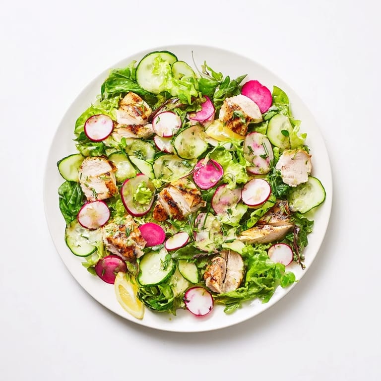 Tender slices of grilled chicken mingle with crisp cucumbers and peppery radishes in this healthy Spring Detox Chicken Salad, perfect for a light lunch.