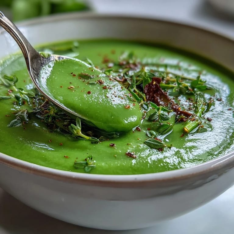 Healthy vegan green vegetable soup blending spinach, asparagus, and broccoli with cashews, served in a rustic bowl.