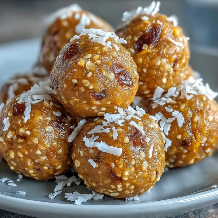 Four shiny Ginger Turmeric Energy Balls arranged on a platter, a wholesome vegan snack paired with a steaming mug of herbal tea.