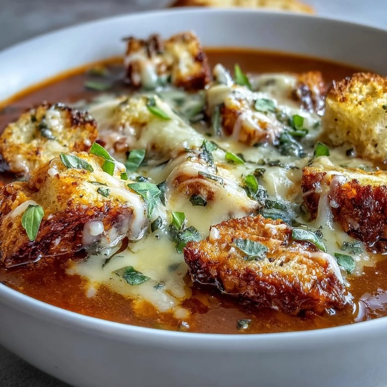 Hearty Italian-American Grilled Chicken Parmesan Soup served in a rustic bowl, perfect for a comforting weeknight dinner.