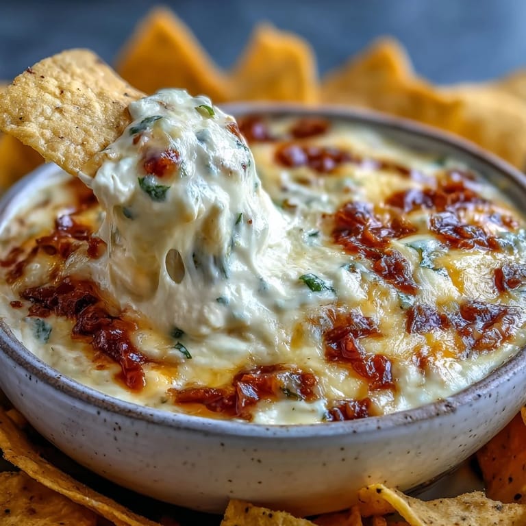 Steaming bowl of Queso Dip featuring sharp cheddar and Monterey Jack, garnished with jalapeños and green onions, perfect for a Super Bowl party platter.