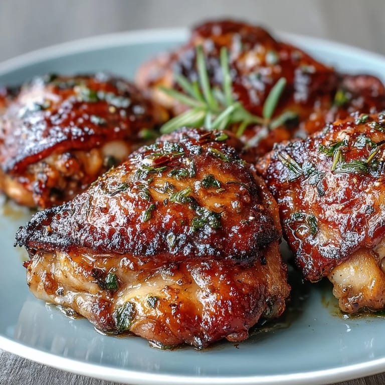 A close-up of Crispy Baked Bone-In Chicken Thighs reveals smoky paprika seasoning and succulent, juicy dark meat. 