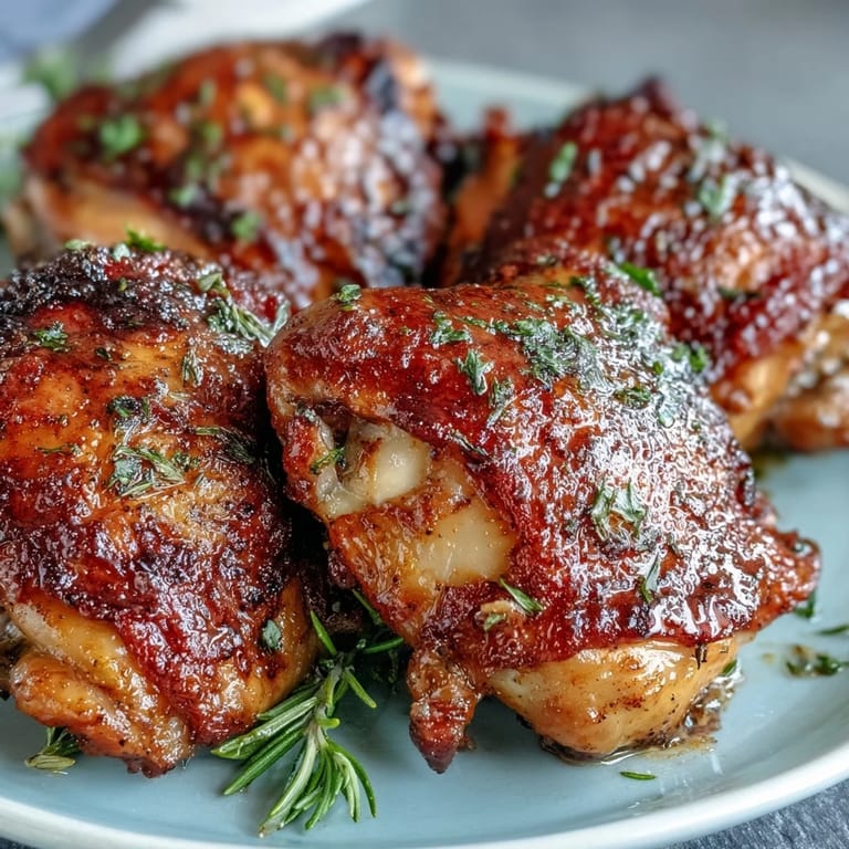 Four golden Crispy Baked Bone-In Chicken Thighs rest on a baking rack, ready for a family dinner.