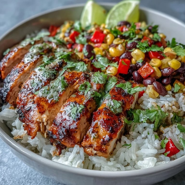 Steaming Cajun Chicken Bowl features tender spiced chicken, sautéed peppers, and black beans, piled high over rice for a hearty and satisfying Southern-inspired dinner.
