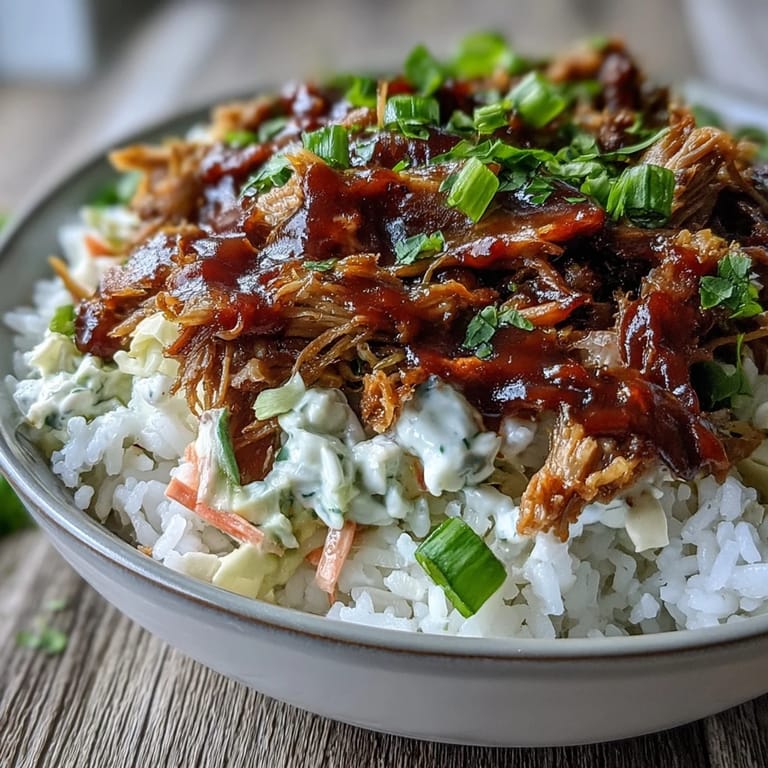 Enjoy a serving of Pulled Pork Bowl garnished with fresh cilantro, showcasing smoky BBQ flavors and a colorful mix of textures.