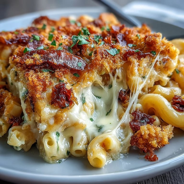 Rich and cheesy Southern baked macaroni, bubbling with sharp cheddar and a crispy golden crust.