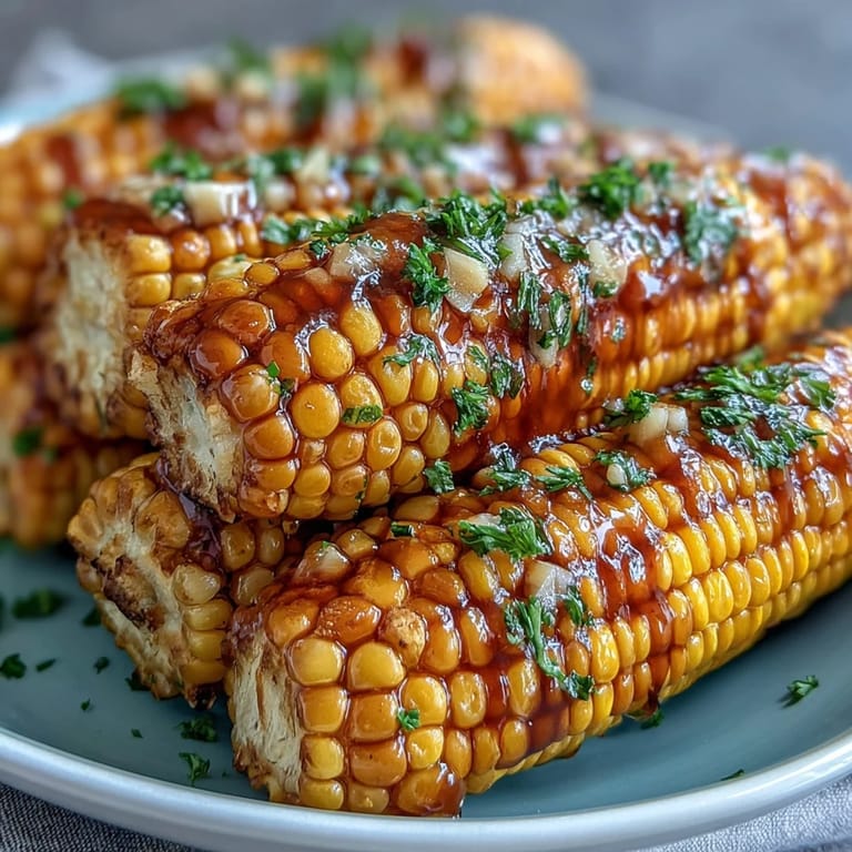 Tender corn on the cob, microwaved until juicy, then slathered in fragrant garlic butter for an easy and irresistible vegetarian side.