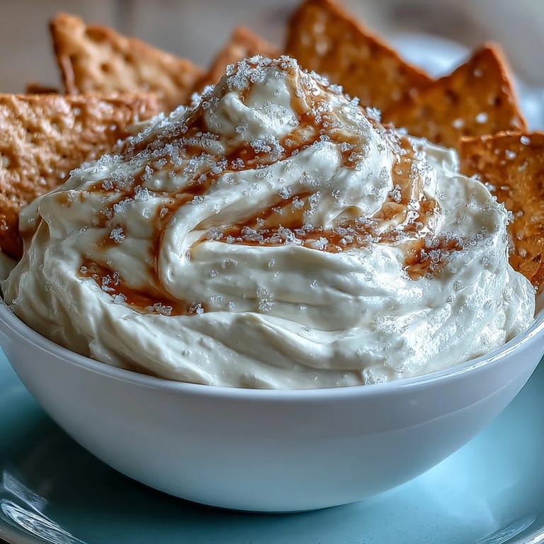 Fluffy, sweet cheesecake dip served chilled with crunchy graham cracker pieces.  
