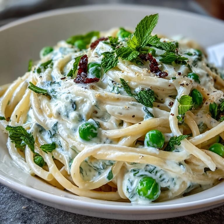 Savory Lemon Ricotta Pasta, garnished with fresh mint and a drizzle of olive oil.