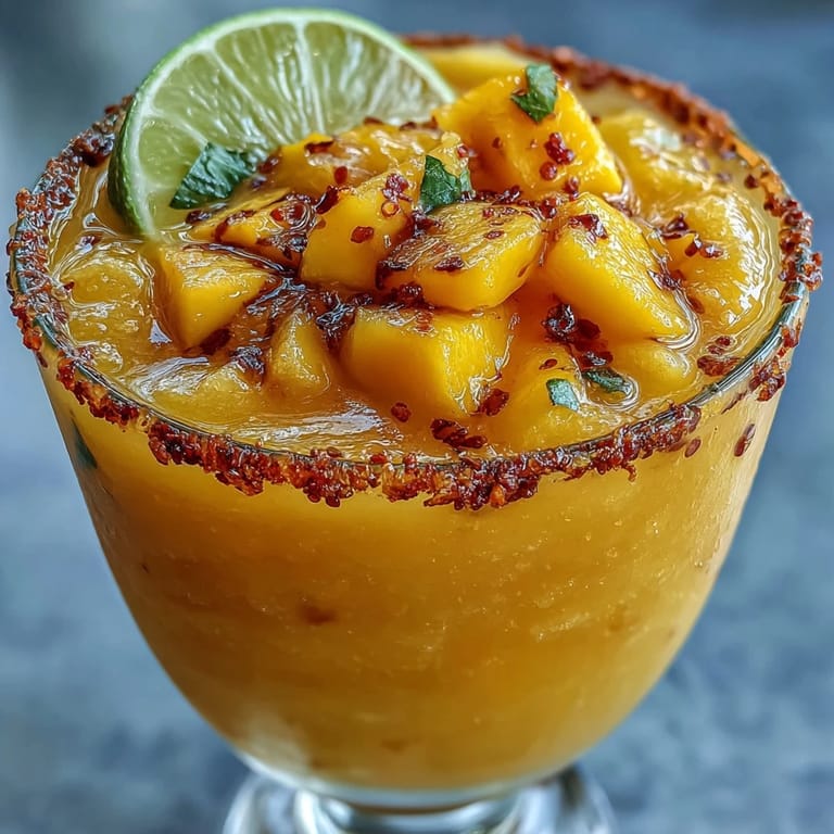 Enjoy this icy, zesty, and spicy mango slushie perfect for a hot summer day.