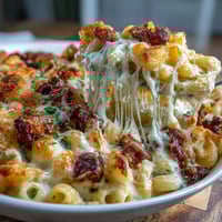 Baked Southern mac and cheese with creamy cheddar sauce and golden breadcrumb topping.