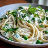 Creamy Lemon Ricotta Pasta with Peas and Mint, a vibrant, quick weeknight meal.
